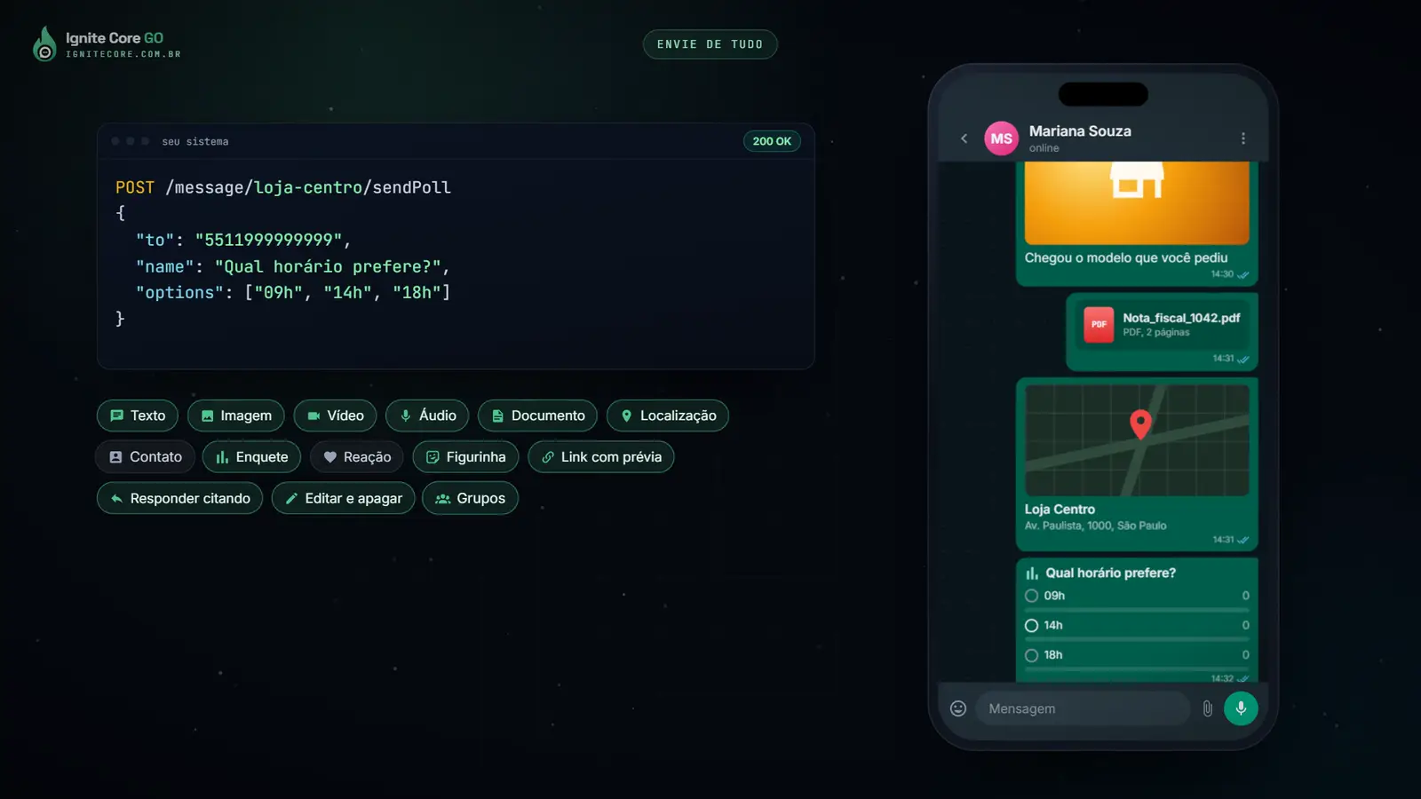 GO: uma chamada na API e a enquete chega no WhatsApp